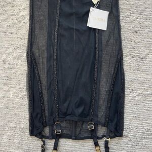 La Perla Black Sheer Frames Skirt Garter with Swarovski